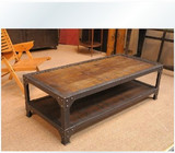 美式乡村实木复古铁艺混搭做旧家具长方形桌子2层整装松木6人餐桌