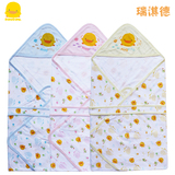 黄色小鸭正品2014春夏新生儿婴儿薄款全棉提条包巾抱被包被32154