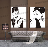 现代简约手绘油画黑白美女奥黛丽赫本客厅装饰画壁挂画无框画卧室