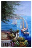 爆款超值促销单幅无框大芬村手绘油画风水风景地中海印象海景帆船