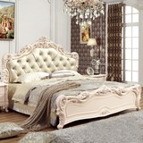 法式套房卧室家具 欧式实木雕花双人床1.8米 真皮软靠婚床特价