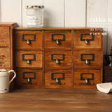 zakka日式杂货　实木复古做旧木盒9格九抽屉木柜 储物柜收纳柜子