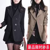 2014春新款OL通勤韩版气质双排扣中长款女士长袖修身大码风衣外套