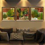 东南亚风格装饰画 手绘油画植物芭蕉叶三拼客厅卧室套画 Mk104