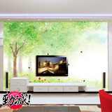绿色壁纸乡村田园风手绘无缝大型壁画客厅沙发背景墙壁画墙纸 树