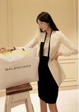 韩国代购西服外套2016春秋新款女士小西装修身中长款白色女装西服