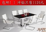 简约现代餐桌椅组合钢化玻璃不锈钢黑白方桌  钢琴烤漆餐桌椅套装