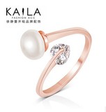 徐静蕾KAiLA爱神天然珍珠开口戒指女食指韩版时尚心形锆石尾指环