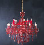 米兰灯饰15头中国红色水晶灯水晶吸顶灯大堂、客厅灯、餐吊灯