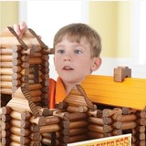 亲子搭建游戏环保小木屋林肯房 原木创意建筑百变木头积木制玩具