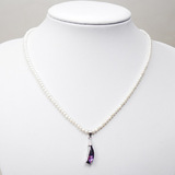 2-3mm近圆形珍珠项链紫锆石银托吊坠项链珠宝挂坠天然珍珠项链