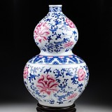 景德镇陶瓷器 青花瓷花瓶 高档手绘斗彩葫芦瓶 现代家居装饰摆设