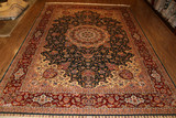 伊朗进口手工波斯地毯 高档奢华纯手工真丝地毯客厅茶几地毯墨绿