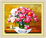古典牡丹十字绣画新款客厅大幅精准印花油画花瓶十字绣画花草系列