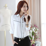 2016秋装新款韩版时尚女装优雅气质衬衣OL上班一族长袖白色衬衫潮