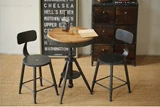 新款美式复古铁艺吧台桌椅防锈做旧实木圆桌法式可升降茶几三件套