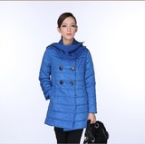 月月小铺 专柜正品秋冬新款韩版 蓝色带帽长款棉大衣 G47187#