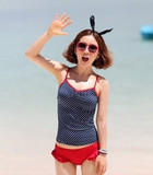 2012韩国特价时尚小胸保守吊带可爱黑遮肚显瘦比基尼女温泉游泳衣