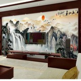 定做客厅无缝大型壁画电视沙发背景墙国画山水瀑布江山如画