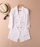 韩国MIND*&*BRIDGE 欧洲站 女麻质白色长款七分袖修身西装西服 特