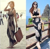 正品代购韩国夏季女装波西米亚度假沙滩裙挂脖吊带裙连衣裙长裙