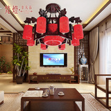 大气客厅灯吊灯中式实木陶瓷卧室餐厅古典红色灯饰复古中国风灯具