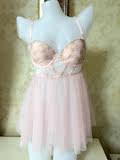 粉色现货34B34C维多利亚的秘密有钢托金线刺绣网纱睡裙