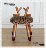 优然风尚 法式实木软包鹿角椅儿童椅简约座凳实木小凳子艺术木凳