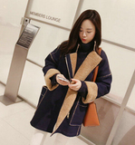 2014韩国冬装新款毛呢大衣女装牛仔羊羔毛女外套中长款加厚宽松