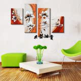 简约现代手绘油画客厅卧室画壁画抽象艺术油画四拼装饰画花卉无框
