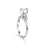 香港代购六福珠宝轻松小熊系列18K白色黄金立体小熊钻石戒指