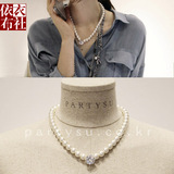 韩国代购Lady su百搭送女友 夸张大钻短款锁骨珍珠项链女HN166槿