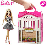 娃女孩玩具CFB65包邮BARBIE芭比娃娃超大礼盒套装闪亮度假屋带娃
