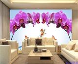 简约现代家庭酒店大型壁画金鱼花卉紫色蝴蝶兰卧室床头背景墙纸画