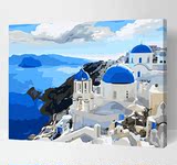 欧式装饰大幅手绘风景儿童新品花卉名数字油画diy客厅 蓝色地中海
