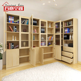 百意空间定制实木书柜松木带玻璃门书架学生自由组合书柜简约现代