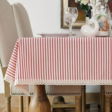 沃米兔英式法式红色条纹配小船桌旗台布餐桌布盖布隔热餐垫可定制