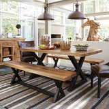 实木餐桌铁艺做旧家具美式办公桌会议桌书桌复古小户型餐桌椅组合