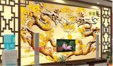 大型壁画金色龙沙发办公楼电视背景墙纸丝绸墙布3D立体画无缝整张