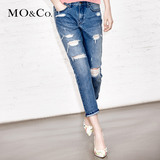 MO&Co.小脚裤牛仔裤女复古破洞显瘦帅气长裤铅笔裤MA151JEN16moco