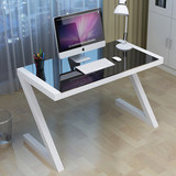 新款简约烤漆电脑桌 不锈钢台式书桌 转角办公桌钢化玻璃写字台木