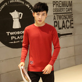 搭配衬衫效果秋冬季男士纯色红色毛衣男圆领韩版青少年修身针织衫