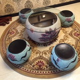 新中式仿古创意圆形圆桌摆设会所/客厅创意做旧复古鱼缸茶几
