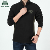 Afs Jeep/战地吉普秋冬季加绒T恤男士V领拉链保暖加厚长袖打底衫