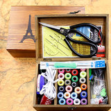 Zakka实木针线盒套装 复古风格缝纫线盒 家用收纳盒送母亲的礼物