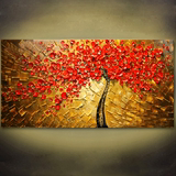 色油画发财树新款纯手绘客厅卧室 玄关装饰画抽象挂画 手绘立体红