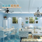 地中海风格 客厅餐厅地砖 蓝色仿古砖 500复古圆角瓷砖