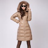 2015欧美冬装新款中长款 狐狸皮草毛领两件套女装加厚修身羽绒服