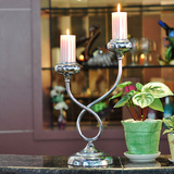 烛光晚餐烛台 欧式浪漫简约蜡烛台现代中式铁艺银色餐桌烛台摆件