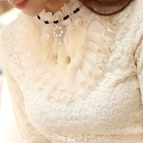 蕾丝衫2015秋冬新款韩版修身加绒打底衫女长袖显瘦上衣高领小衫女